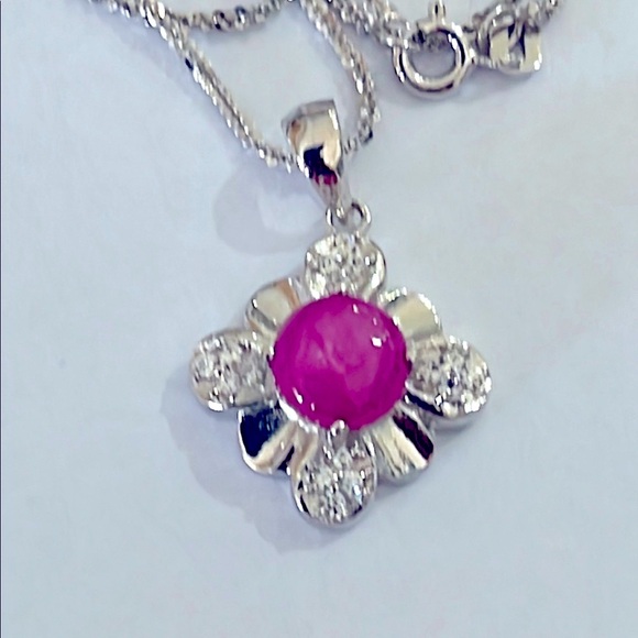 Jewelry - Genuine Star Ruby 14KWGP Necklace